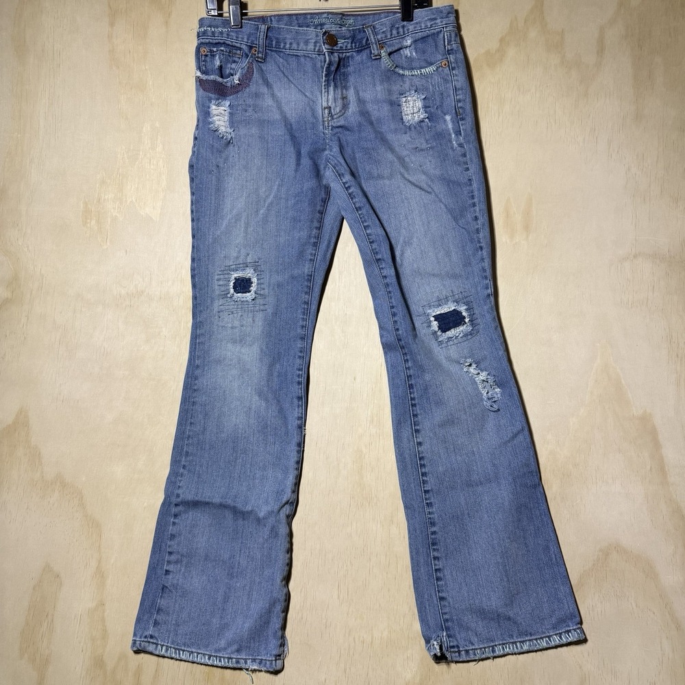 Vintage Y2K American Eagle Hipster Flare Jeans Womens 2 Reg Patchwork Distressed